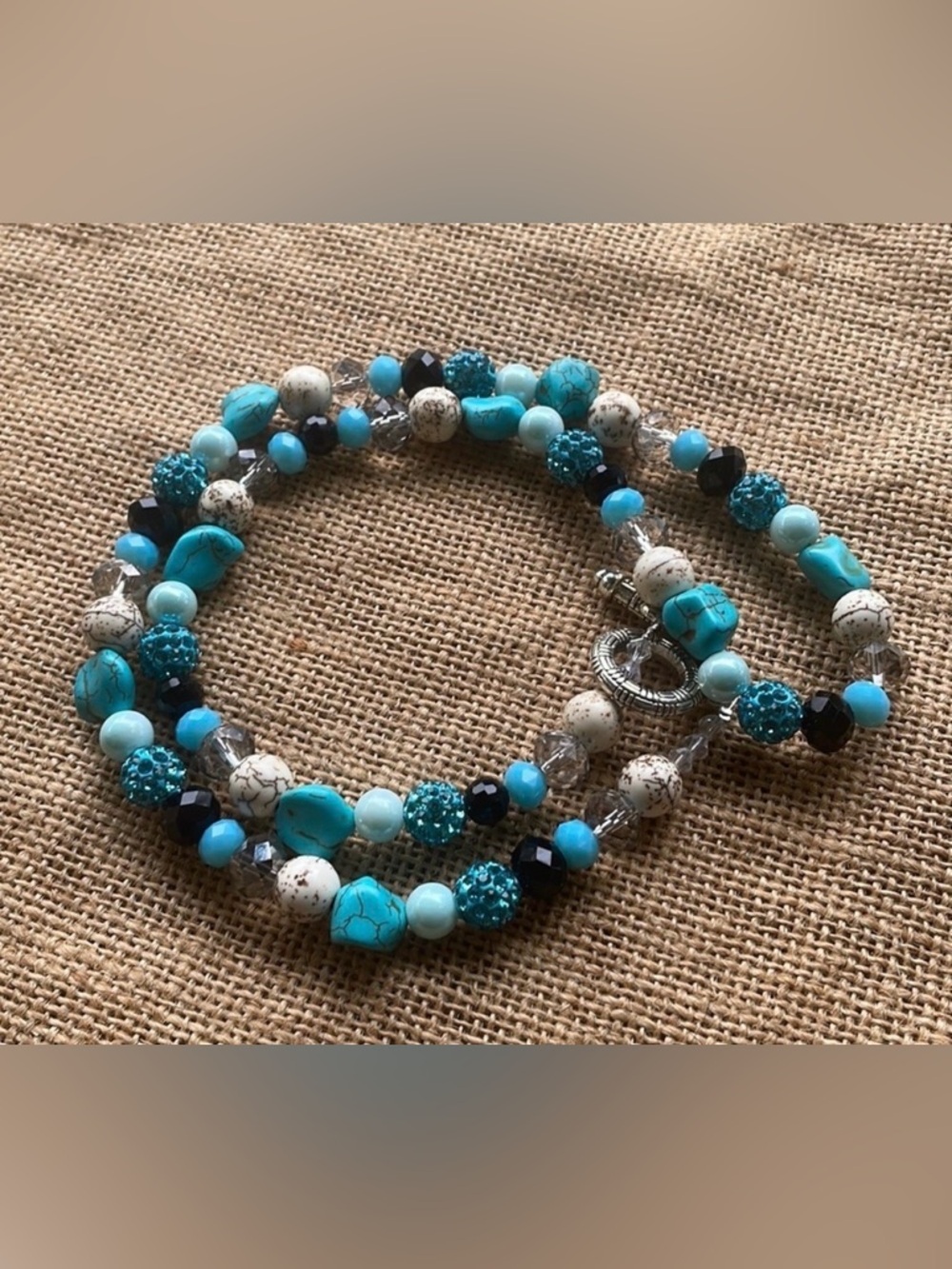 Turquoise necklace crystal spacers sparkly beads New Western Country Rodeo